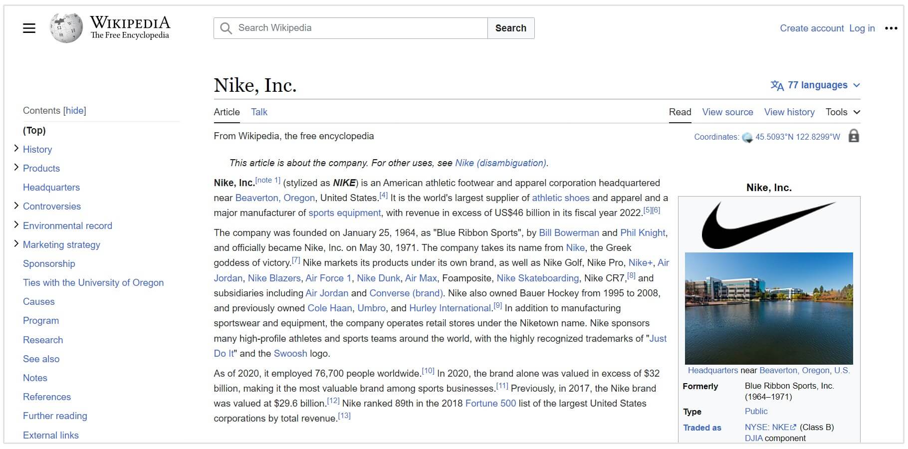 strona nike na Wikipedii